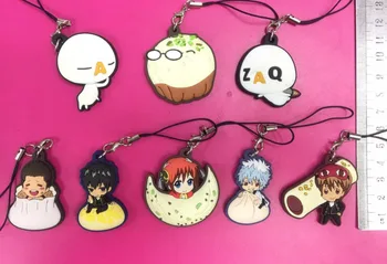 

8pcs/lot Gintama Anime keychain Sakata Gintoki Toushirou Kagura Shimura Shinpachi Okita Sougo Rubber strap/mobile phone charm