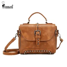 FUNMARDI сумки через плечо для женщин, сумка-мессенджер, винтажная сумка из искусственной кожи, женская сумка, известный бренд, заклепки, маленькие сумки на плечо WLHB1809