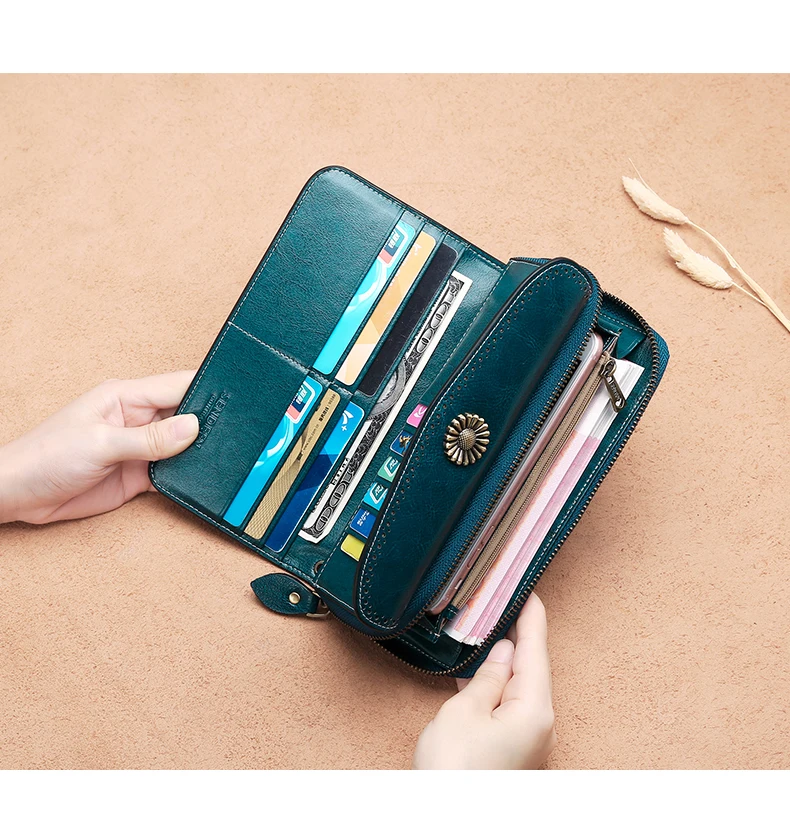 Large Capacity New Split Leather Wallet Long Purse Women Zipper Money Bag Casual Purse Button Wallet Women For iPhone 7Plus