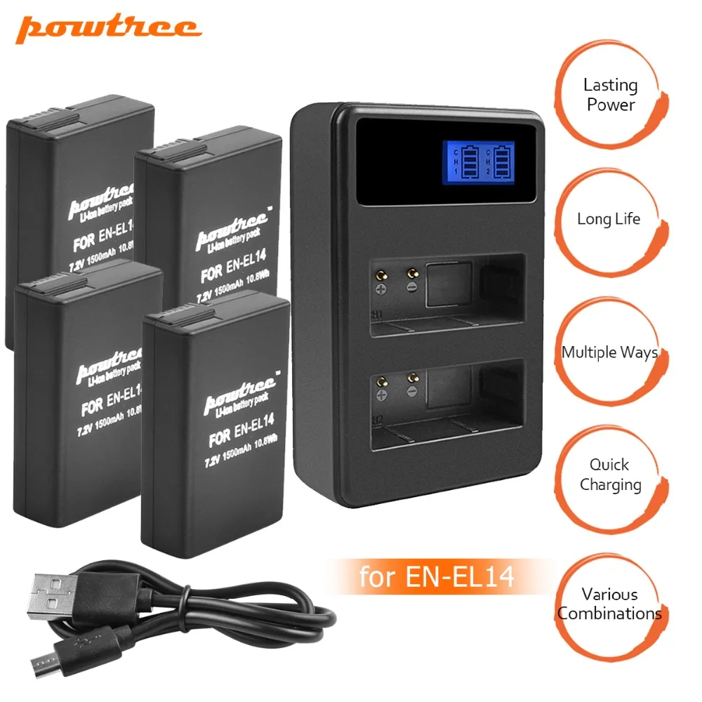 

4x DSLR EN-EL14 ENEL14 EN EL14 EL14A Camera Battery + LED Dual USB Charger for Nikon P7800,D5300,D5200,D3200,D3300,D5100,D31 L10