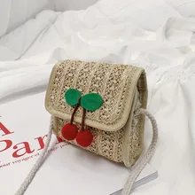 Новая модная женская Соломенная тканая сумка через плечо с вишневым плетением PP сумки-мессенджеры детские сумки через плечо для детей