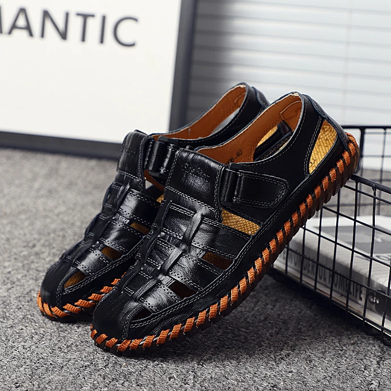 

Men's Sandals genuine Leather handmade sewing Breathable Sandals outdoor Summer Adjustable Beach Fisherman Slippers sandals L5