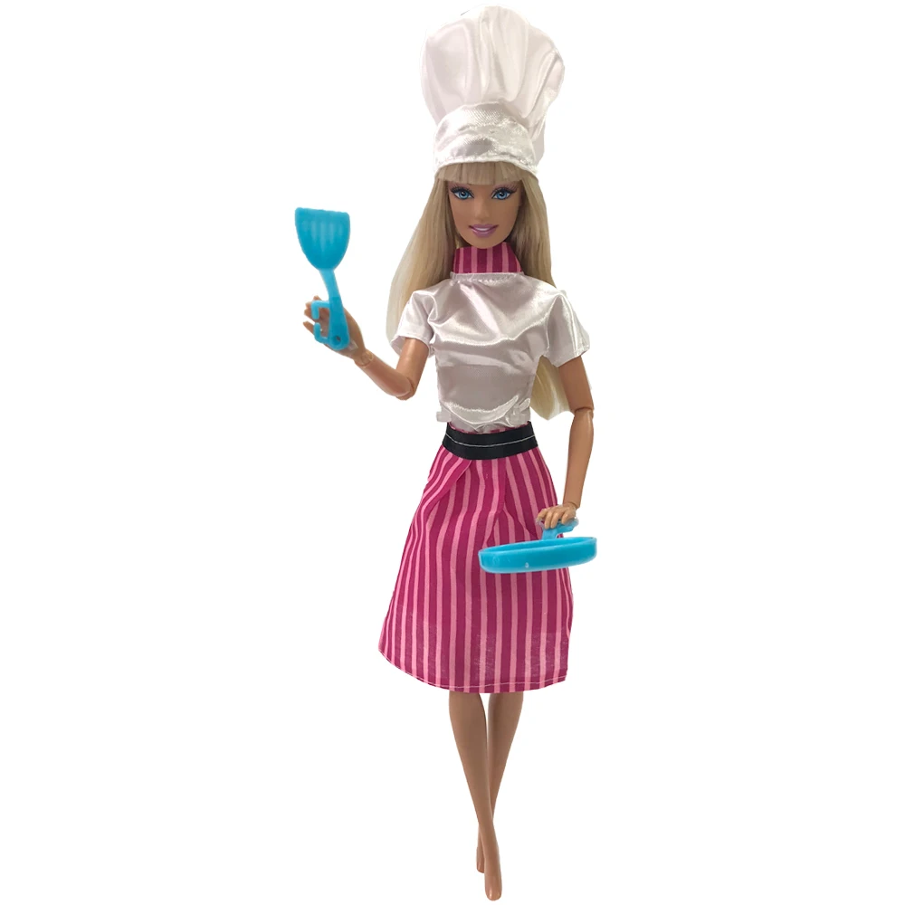 NK 2 Items/Set Doll Clothing Cook Outfits Chef Dress + kitchenware