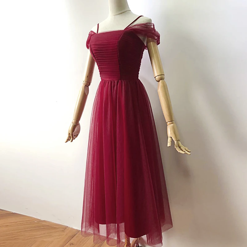 

Wine Red Colour Midi Dress Sexy Dress Bridesmaids Dresses for Women Wedding Party Back of Zipper