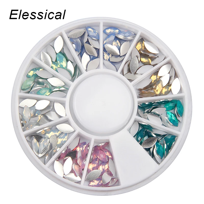 ELESSICAL 6 Colors Horse Eyes Opal Rhinestone Manicure Jewelry Nail