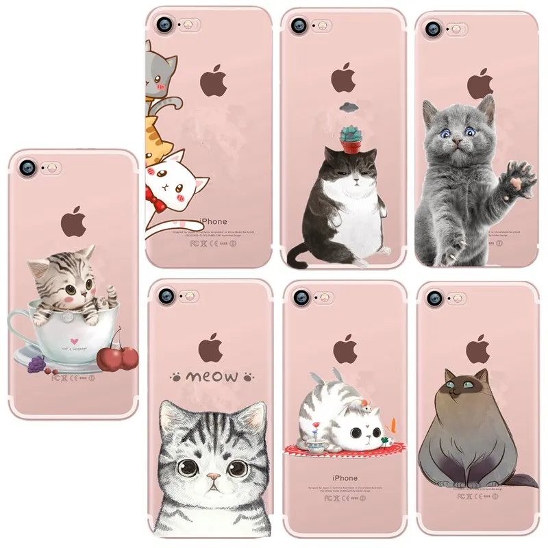 Silicone transparent Cat case For iphone 6s 7 6 8 se 5 5s fundas 7plus Plus luxury x accesorios Soft TPU Cover |