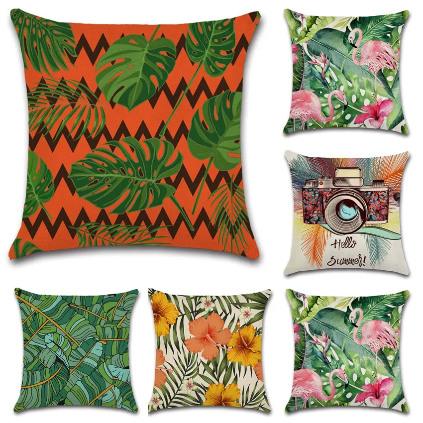 

Nordic style Tropical plants Flamingo green leaf Cushion Cover Decoration for home Sofa chair car Pillow case friend kids gift