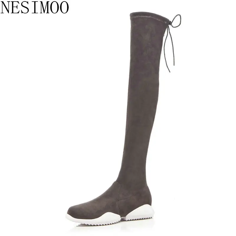 

NESIMOO 2019 Fashion Women Over Knee High Boots Round Toe Sport Low Heel Simple Fashion Basic All Match Ladies Shoes Size 34-40
