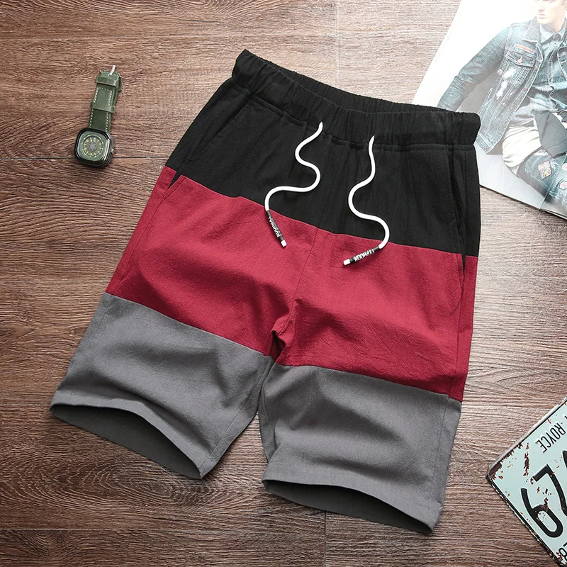 Бренд, модные мужские спортивные шорты из хлопка и льна, облегающие шорты для бодибилдинга, повседневные шорты K40 - Цвет: Красный