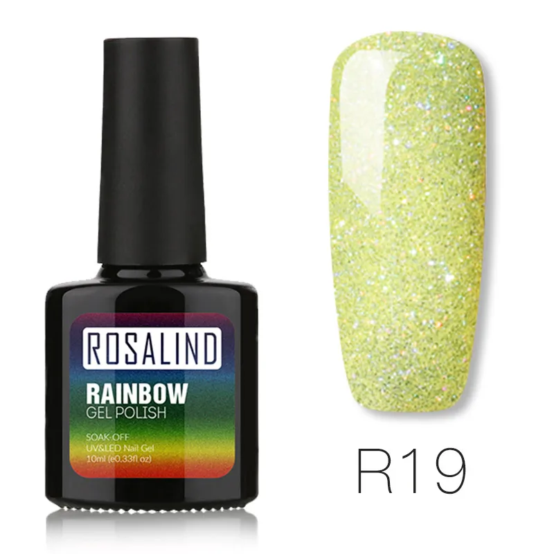 ROSALIND UV Gel Nail Polish Rainbow Shimmer Hybrid Lacquer Top Coat Set For Nail Art Manicure UV Gel Varnish Nail Gel Lak - Цвет: R19