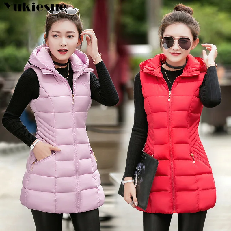 

Winter Vest Women 2018 New Fashion Waistcoat Slim thick Vests Women Hooded Cotton-padded Warm Long Vest Female coat plus size