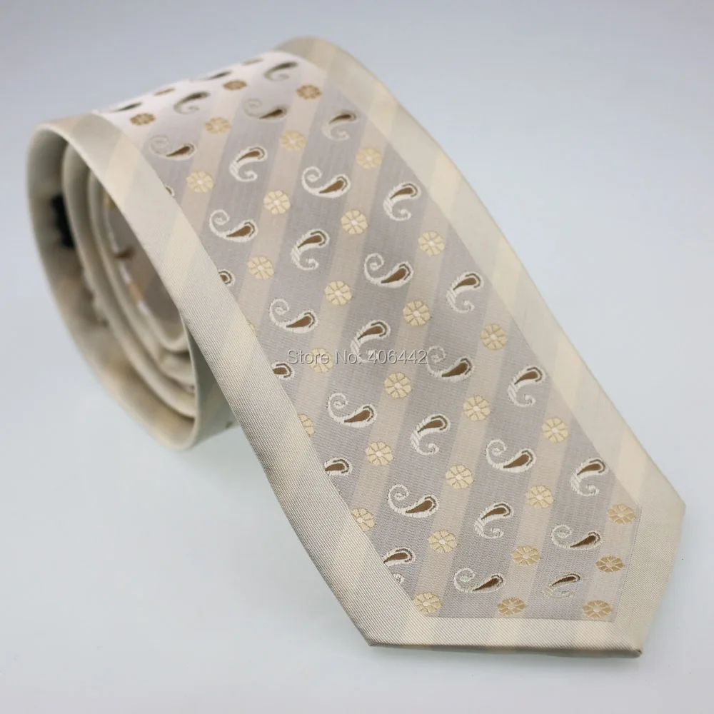 Coahella мужские галстуки граница бежевый с хаки цветы микрофибры тканый галстук в деловом стиле для платья рубашки Свадебные