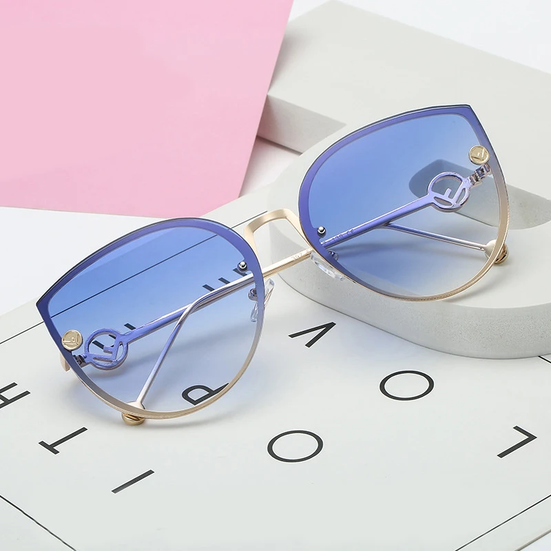 Новинка года. Солнцезащитные очки "кошачий глаз". Модные женские очки в большой коробке. Брендовые дизайнерские очки UV400 SS222 - Цвет линз: C5 Gradient Blue