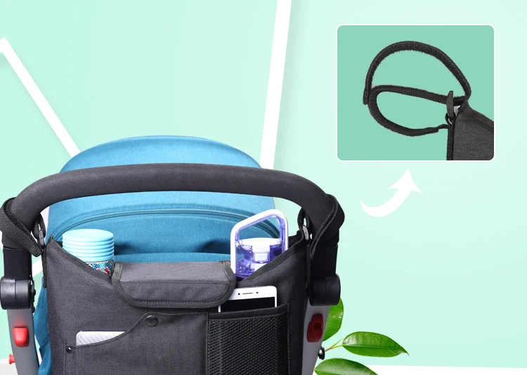 Universal Grey Baby Stroller Organizer With Hook Mommy Travel Diaper Bags Baby Carriage Pram Buggy Cart Bottle Bag Accessories