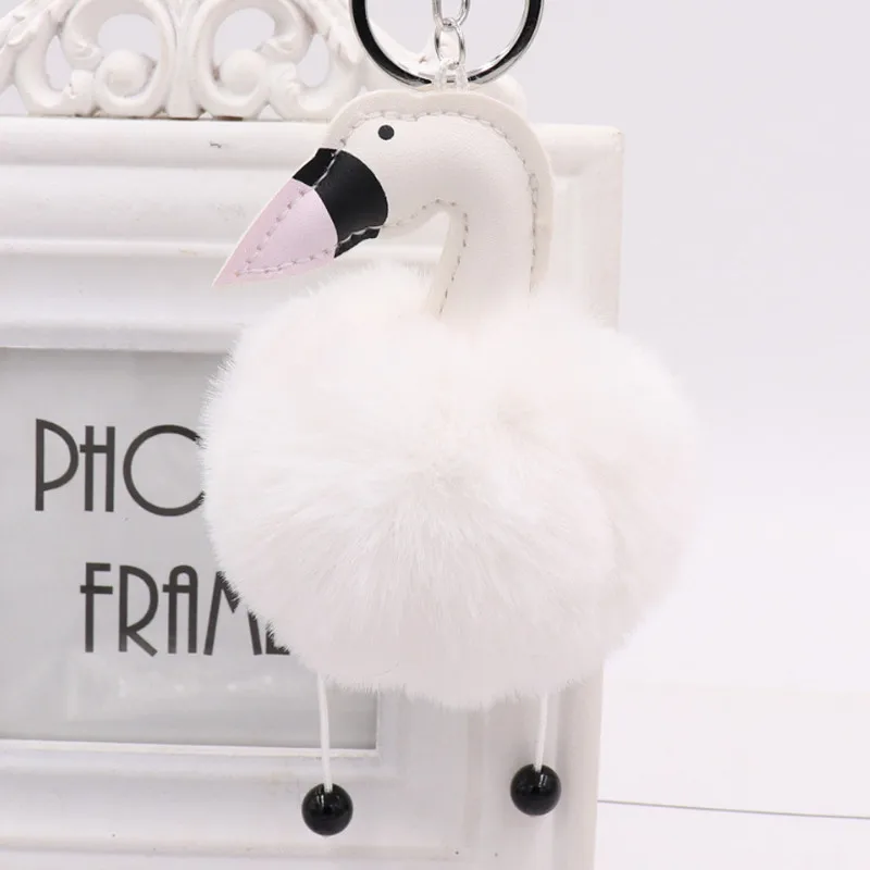 

Pompom Cute Swan Key Chain PU Leather Fulffy Animal Keychains 10 Colors Faux Fur Swan Key Rings Trinket Souvenir