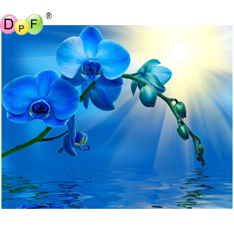 

DPF Full Square 5D DIY Diamond Painting Cross Stitch Blue Orchid diamond Embroidery Rhinestone diamond Mosaic Painting Gift