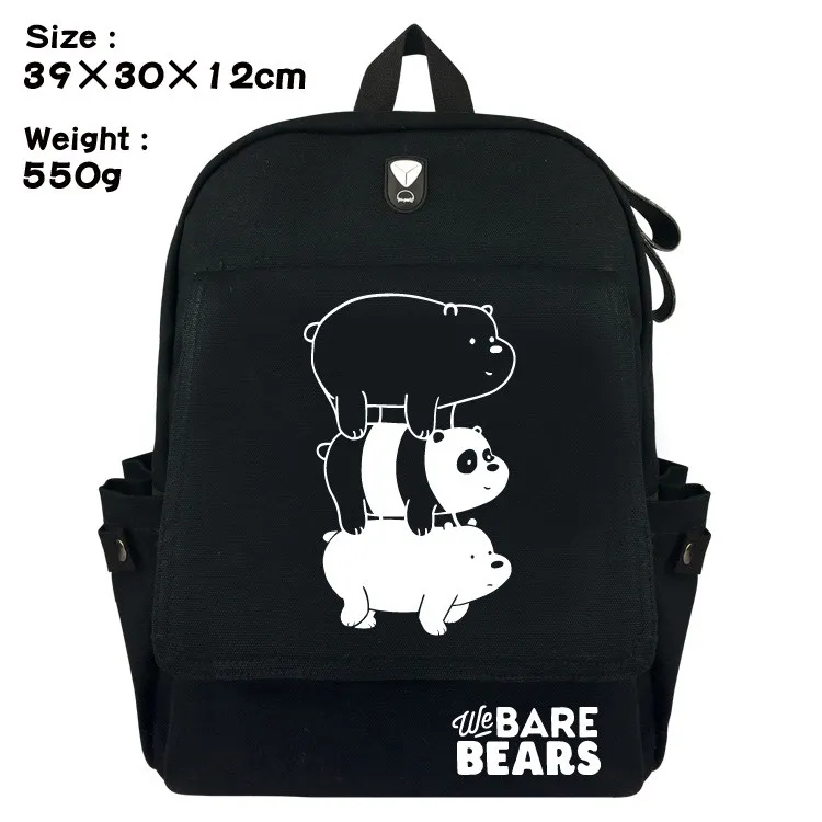 

We Bare Bears Cartoon canvas backpack adorable bear school laptop rucksack grizz ice bear panpan books satchel girl boys student