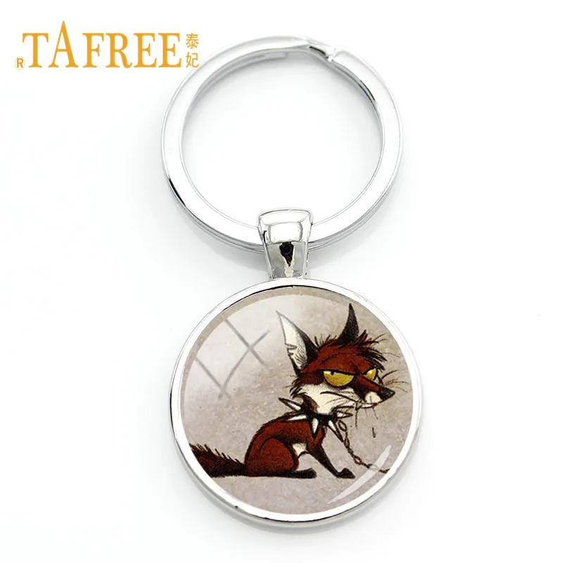 

TAFREE Chained up Sly Fox Keychain Cartoon Animal Foxes Art Clip Keychain Glass Gems Dome Metal Keyring Key Chain Holder WF18