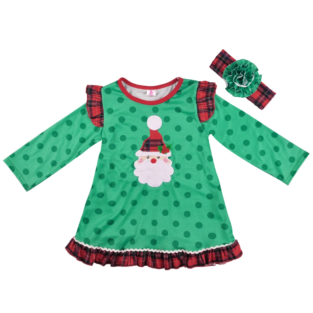 New Fashion Winter Little Girl Costume Round Neck Polka Dots Red Green New Year Baby Clothes Christmas Girls Outfits 2GK808-587