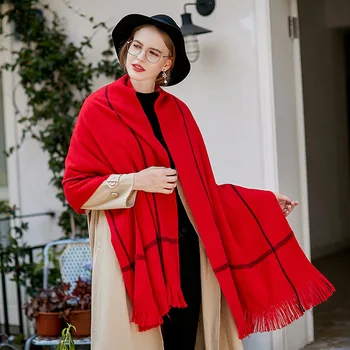 

Luxury Brand Winter Men Warm Plaid Scarf Designer Ladies Thick Soft Shawls Women's Crochet Tassel Scarves for Women