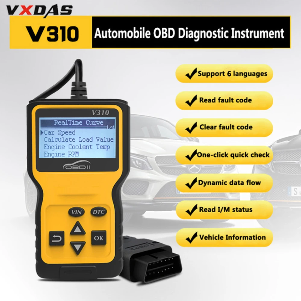 VXDAS V310 Car Code Reader Auto CAN OBD2 Scanner V1.1 16pin Male Engine Coolant Temp Car Speed Probe OBDII Diagnostic Tool