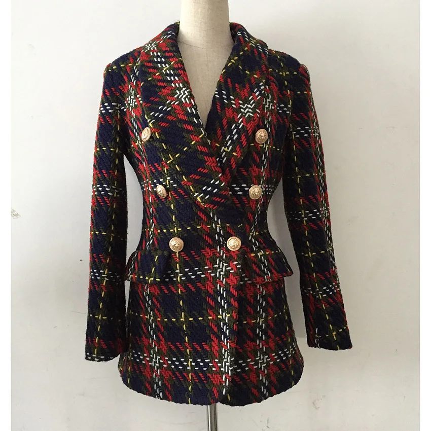 Осенне зимняя обувь цвет линии решетки костюм самовыращивания небольшой ароматный ветер твидовое пальто женщина