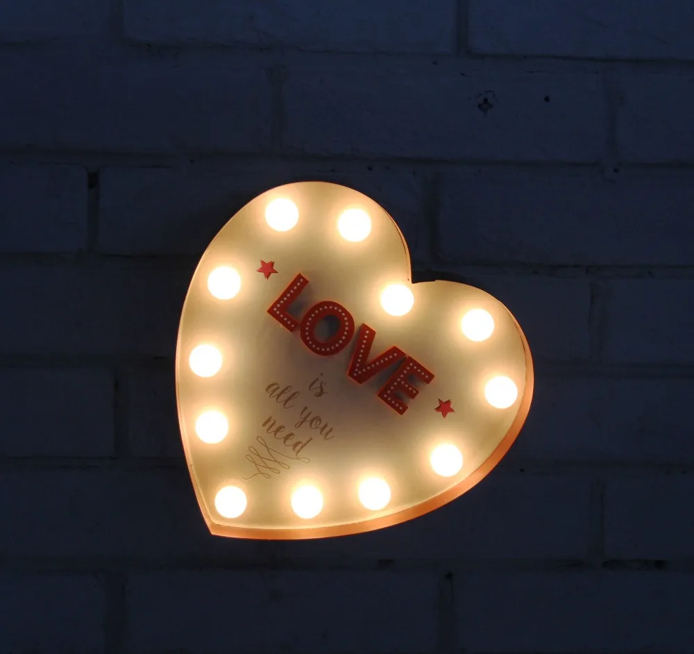 

3D Lighting Lampes 23*23*5 Red Iron Sheet Love Heart Marquee Letter Nights Lamps Wedding Decor Romantic Valentine's Day Gift
