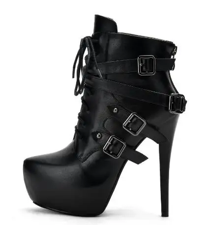 

Round toe martin boots Ladies'black solid platform high heel ankle boots Fashion round toe super high thin heel short boots