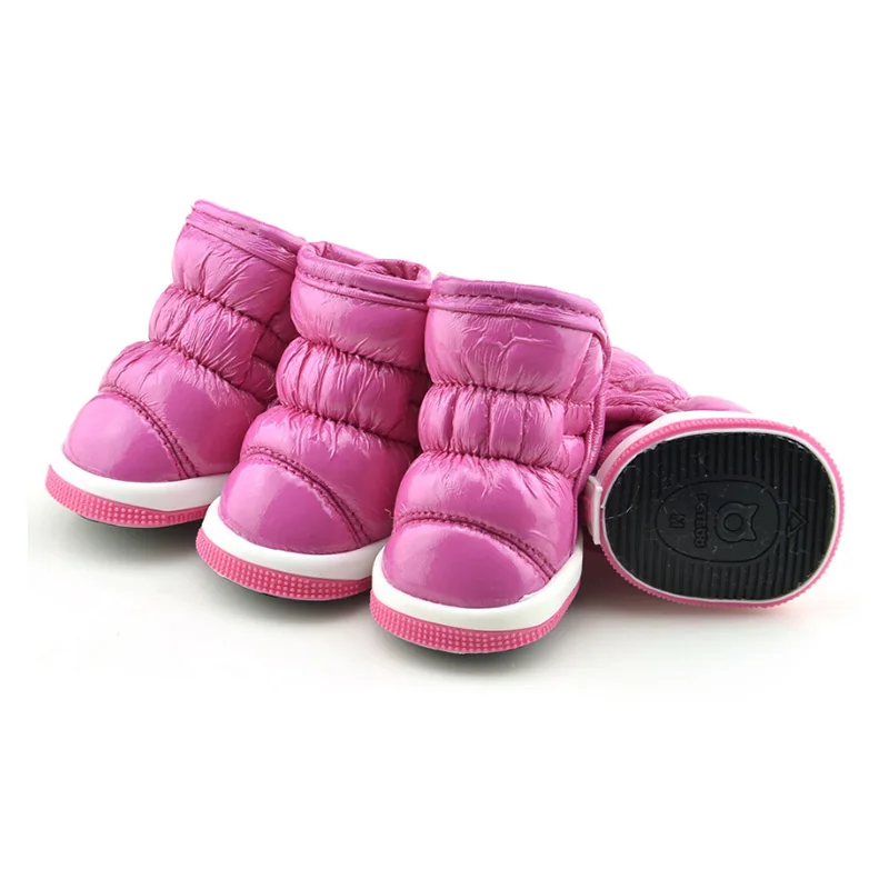 Удобные 4 шт./компл. домашними животными, котом, собакой; теплые сапожки Водонепроницаемый Зимняя Теплая Обувь для собак Walk On нескользящий пинетки - Цвет: Pink