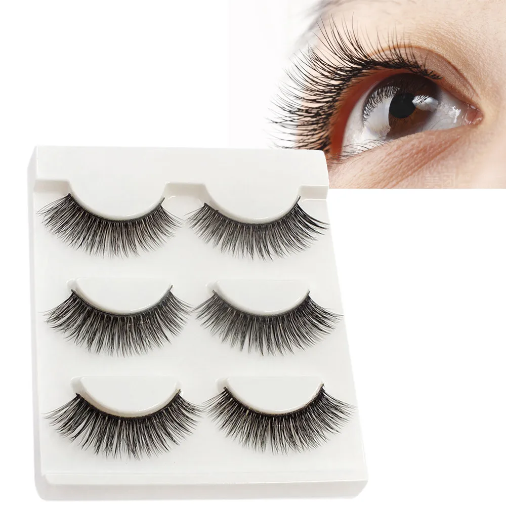 

3Pairs Long Cross False Eyelashes Makeup Natural Fake Thick Black Eye Lashes magnetic eyelashes natural maquiagem 50*