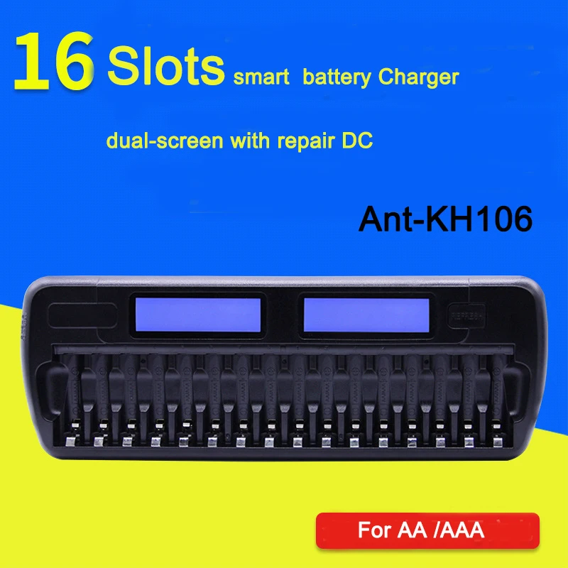 

16 slot AA / AAA batteries Cells rechargeable battery chargers LCD Smart Charging Dual Screen DC Charger with Repair + Detection
