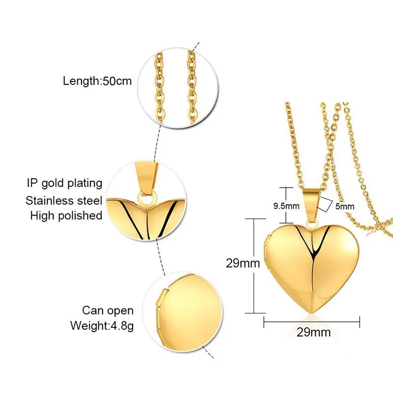 Vnox, романтическое сердце, фоторамка, ожерелья для женщин, подарки, можно открыть, нержавеющая сталь, обещают любовь, на память, ювелирные изделия