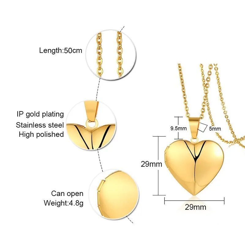 Vnox Romantic Heart Photo Frame Necklaces for Women Gifts Can Be Opened Stainless Steel Promise Love Keepsake Jewelry - Image 6