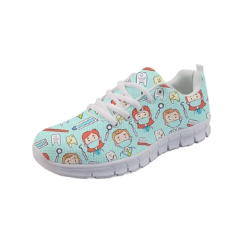 

THIKIN Students Girl Casual Spring/Autumn Footwear Cartoon Nurses Print Walking Shoes Customized Nurse Medical Casual Women Shoe