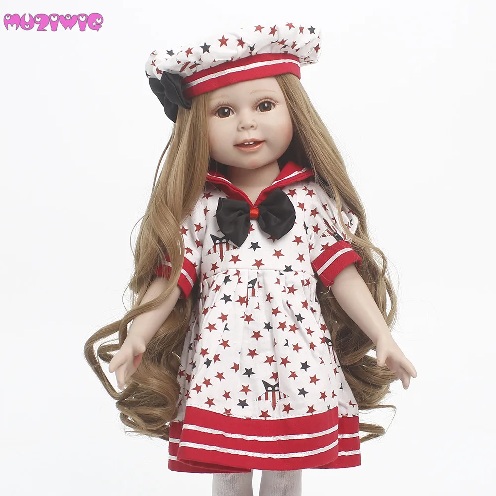 18 дюймов американская кукла парики Высокая температура волокна парик длинные вьющиеся каштановые волосы парики для кукол