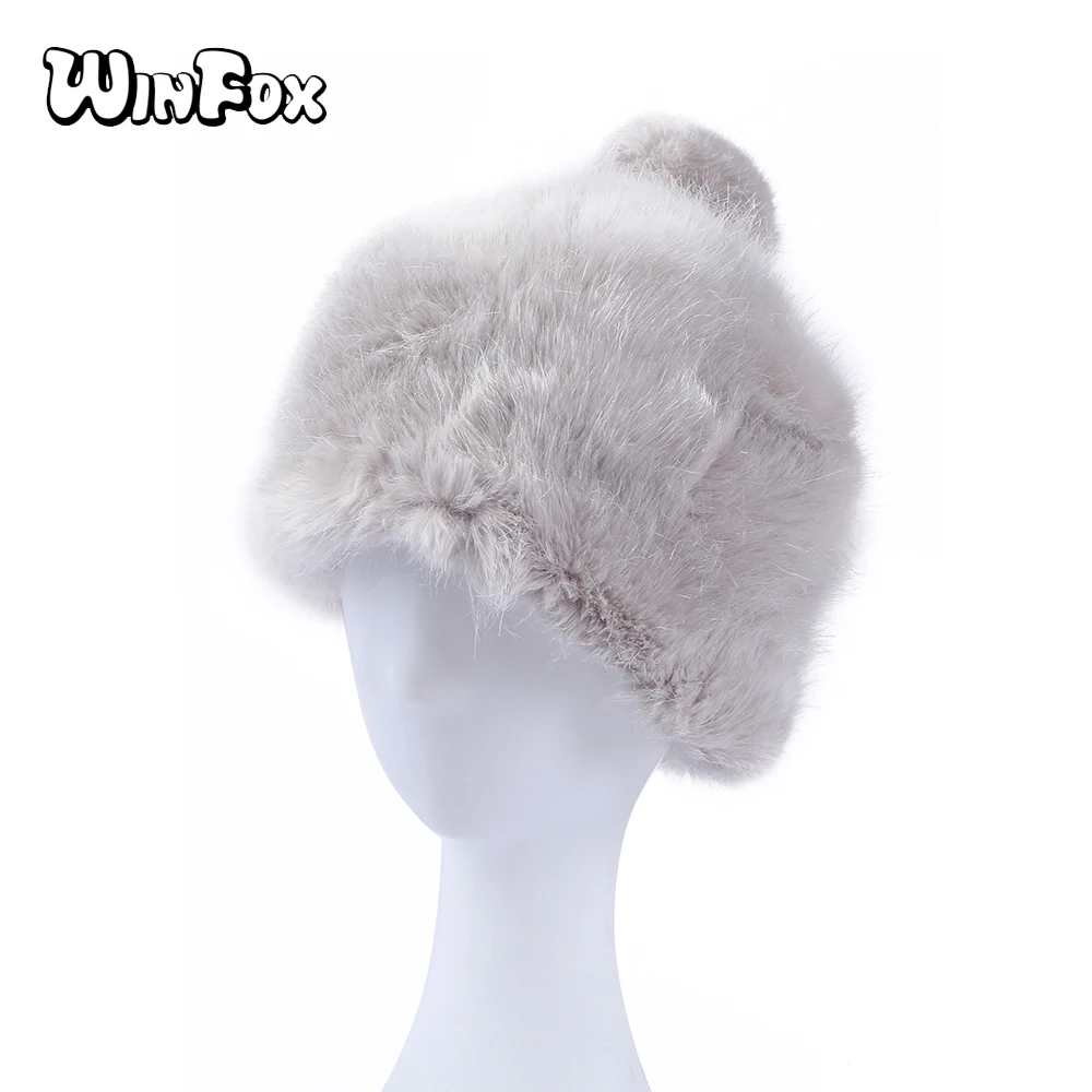 Winfox модные серые леггинсы из искусственного меха зимняя шапка Кепка женская вязаная шапка женская толстая тёплая шапка с помпоном для девушек и женщин