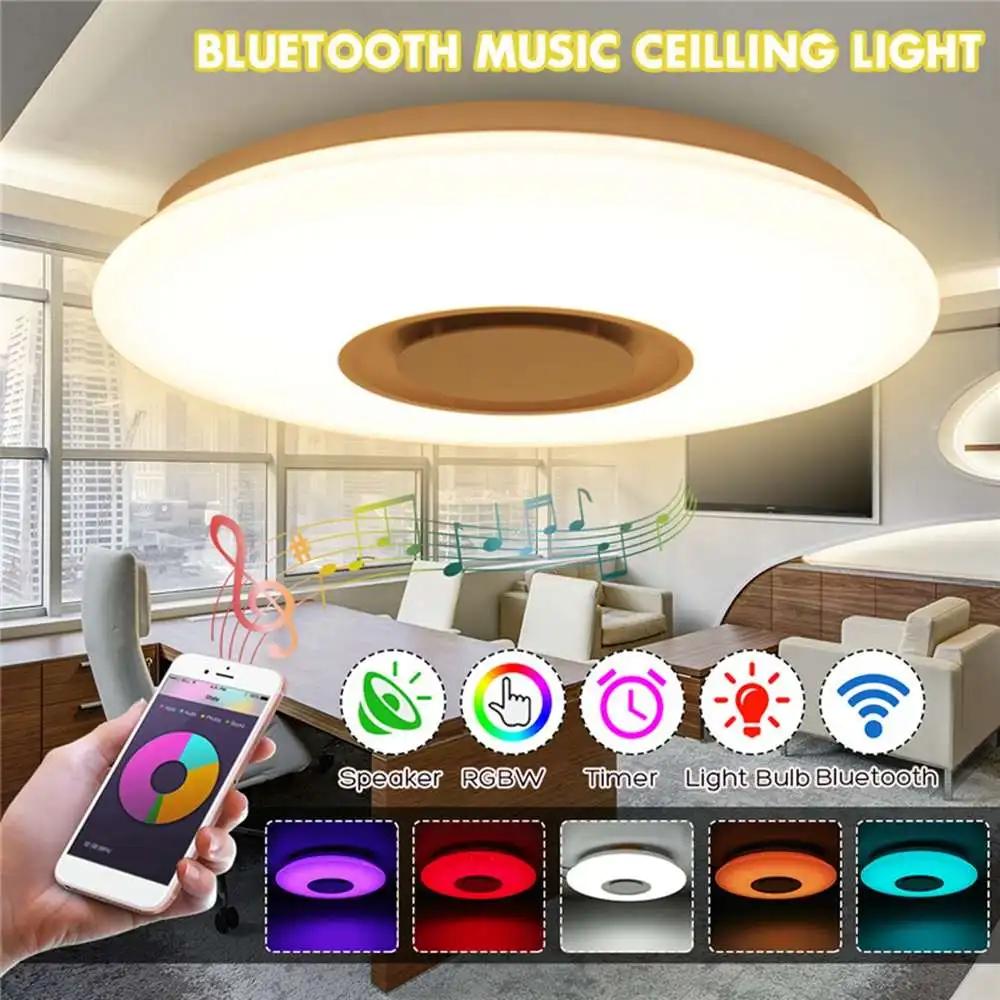 

24W LED Ceiling Lights RGB Dimmable Music Speaker Ceiling Lamp Down Light Fixture Remote APP Control for Bedroom