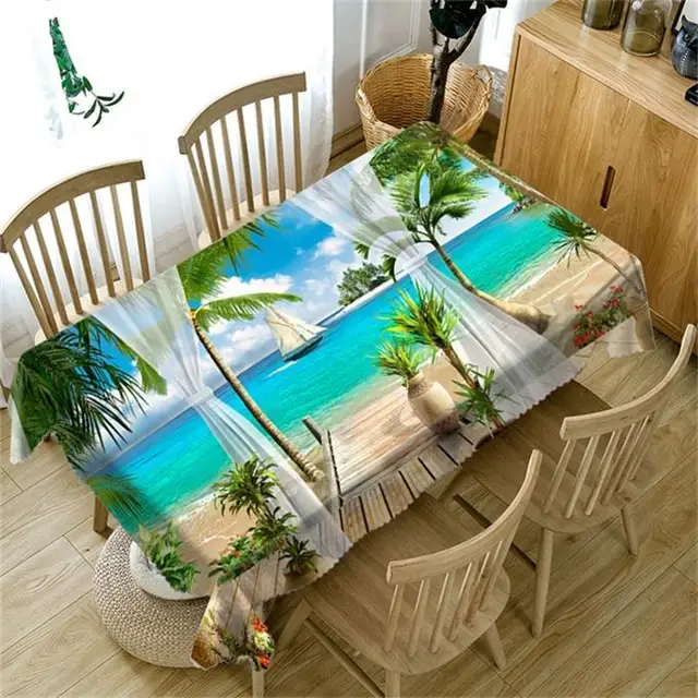 3D Scenery Sea Beach Palm tree Table Cloth Square Rectangle Round Cover for Coffee Table Dinning