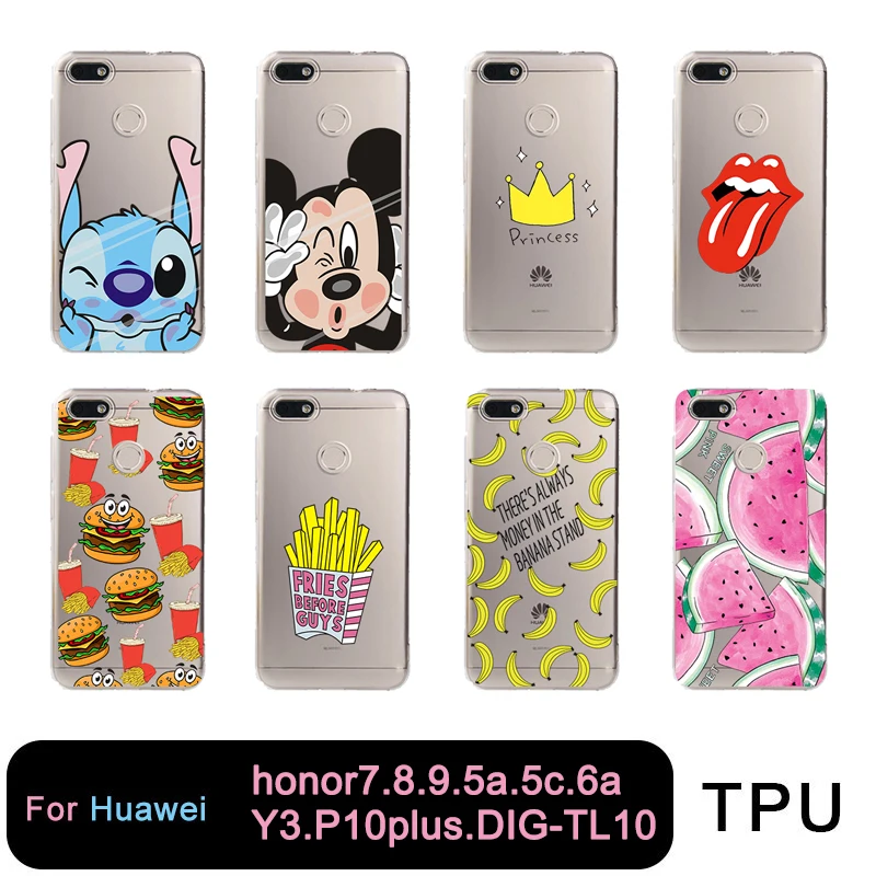 Soft Tpu Clear Case For huawei P10plus honor8 7 9 Y3 5A 5C 6A Enjoy6s with Minnie Cute Mickey Fruit Animal Ice Cream |