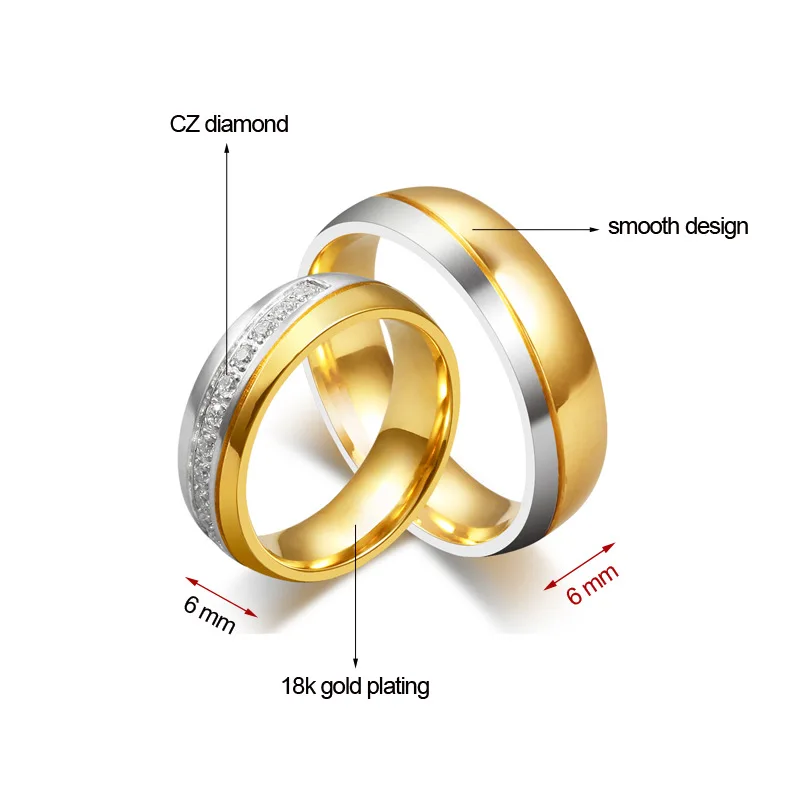 TTstyle Gold Centre S.Steel Engagement Wedding Band Ring Set Couple Size 6-13 
