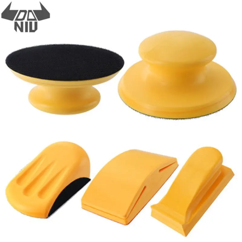 

DANIU 5 Inch Sanding Block Rubber Hook Loop Backing Pad Sandpaper Holder Hand Grinding Block Polishing Tools Kit
