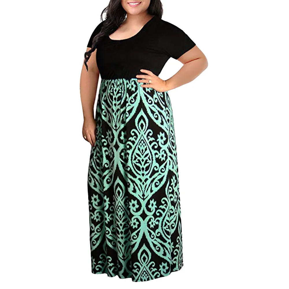 

large Dress Fashion Womens Women's Chevron Print Summer Short Sleeve Plus Size Casual Long Maxi Dress dropship March14