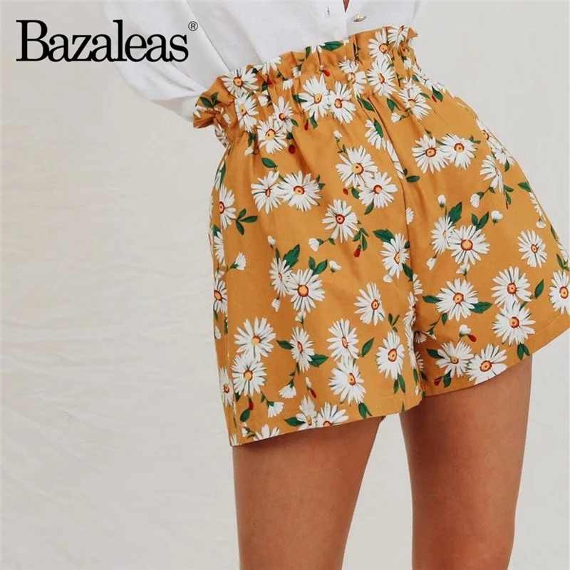 

Bazaleas Chic yellow Daisy Print shorts women Fashion short feminino Holiday spodenki damskie Bottom Drop shipping