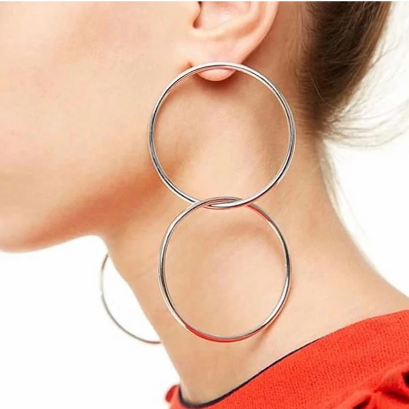 

Gold Color Circular Metal Big Earrings For Women Fashion Statement Drop Dangle Earrings Long Brincos Pendientes UKMOC