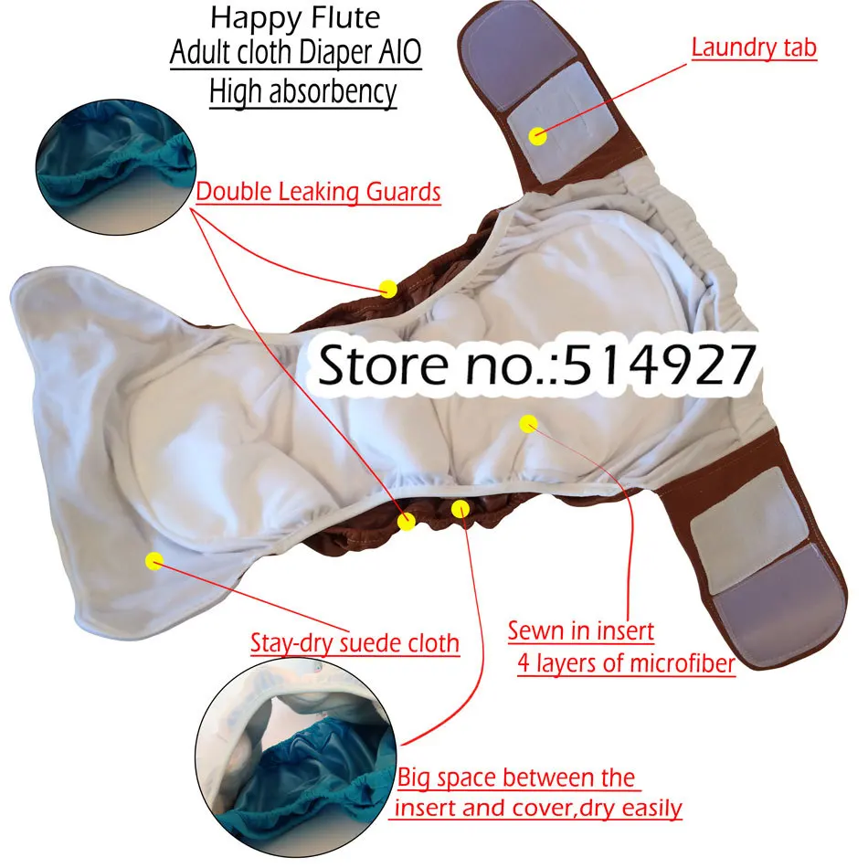 Счастливый Флейта взрослая ткань пеленки, брюки недержания, работа с одноразовыми подушечками, 3 размера