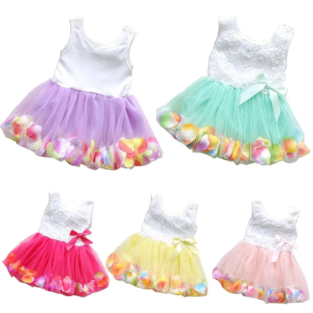 

Toddlers Girls Princess Summer 3D Flower Bowknot Petal One Piece Dress Clothing