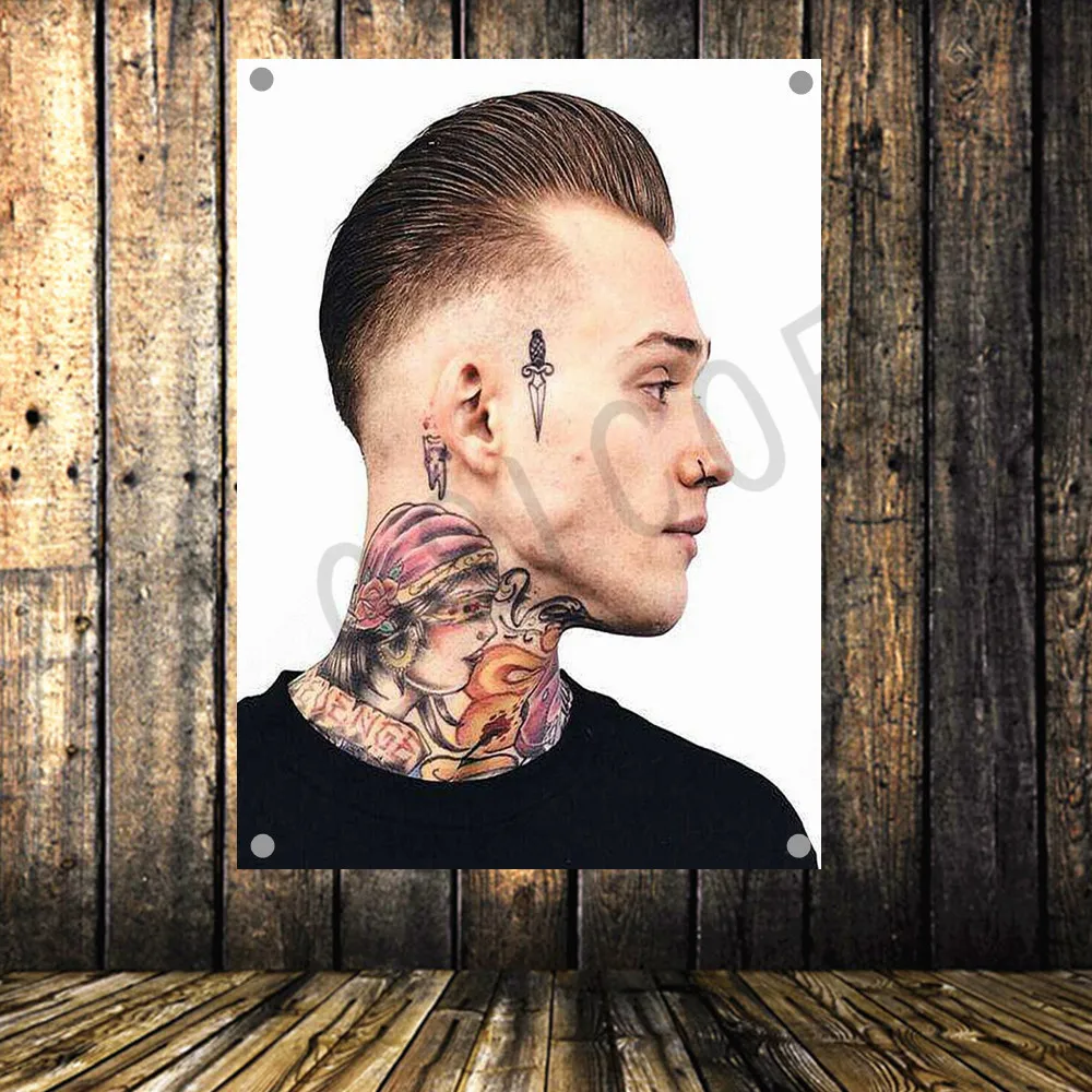 

Shaving Tattoo Barber Shop Poster Banners Hanging Pictures Art Waterproof Cloth Music Festival Banquet Party Decor