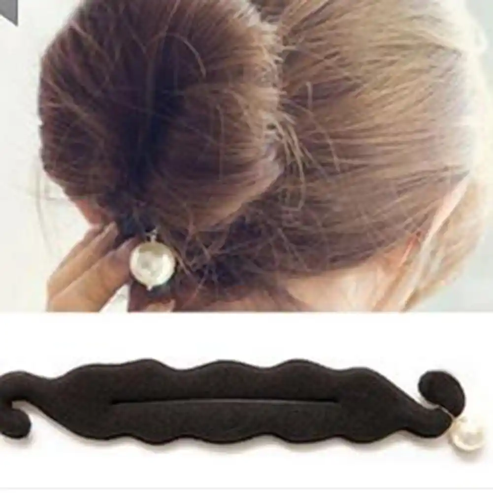 Women Faux Pearl Sponge Disk Hair Clip Donut Quick Messy Bun Updo
