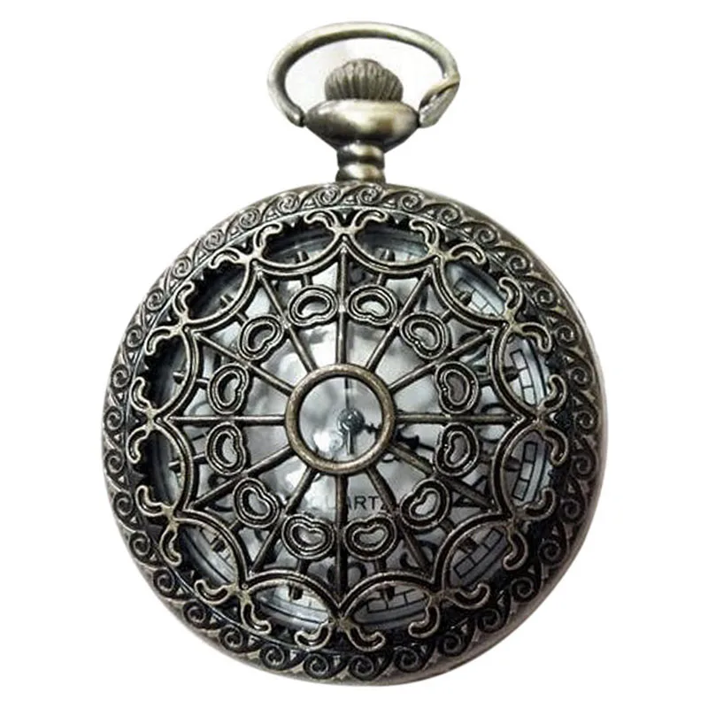 

Steampunk Hollow Spiderweb Shape Necklace Chain Quartz Watch Retro Antique Bronze Fob Pocket Watch Clock Necklace Pendant VL