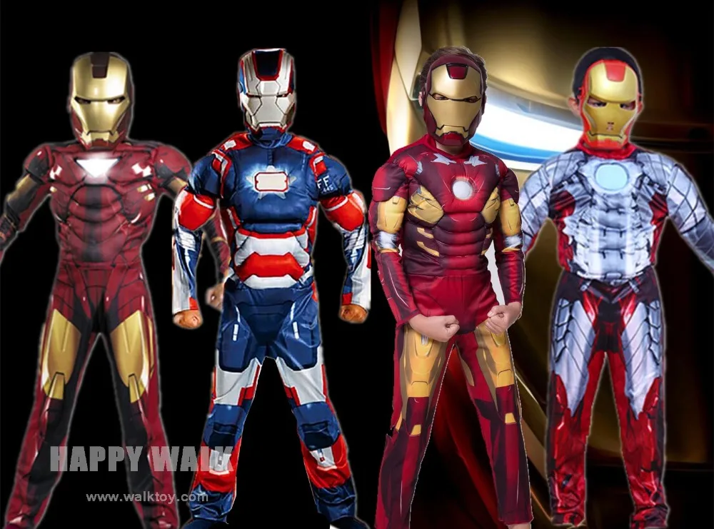 

2019 Free Shopping Iron Man Mark Patriot Muscle Child Kids Halloween Costume Fantasia Avengers Superhero Cosplay Outfit